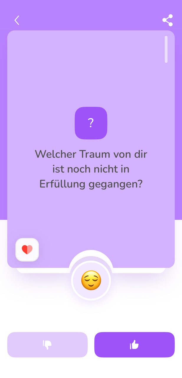 Kartenfrage in der App: Welcher Traum von dir ist noch nicht in Erfüllung gegangen?