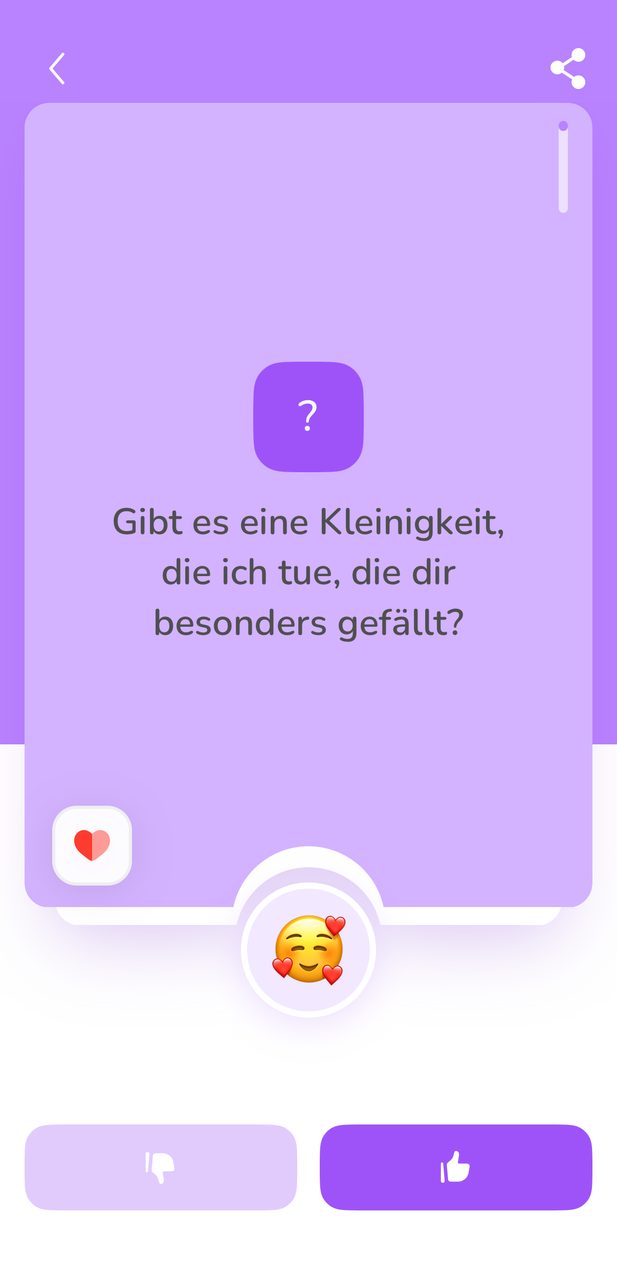 Kartenfrage in der App: Gibt es eine Kleinigkeit, die ich tue, die dir besonders gefällt?
