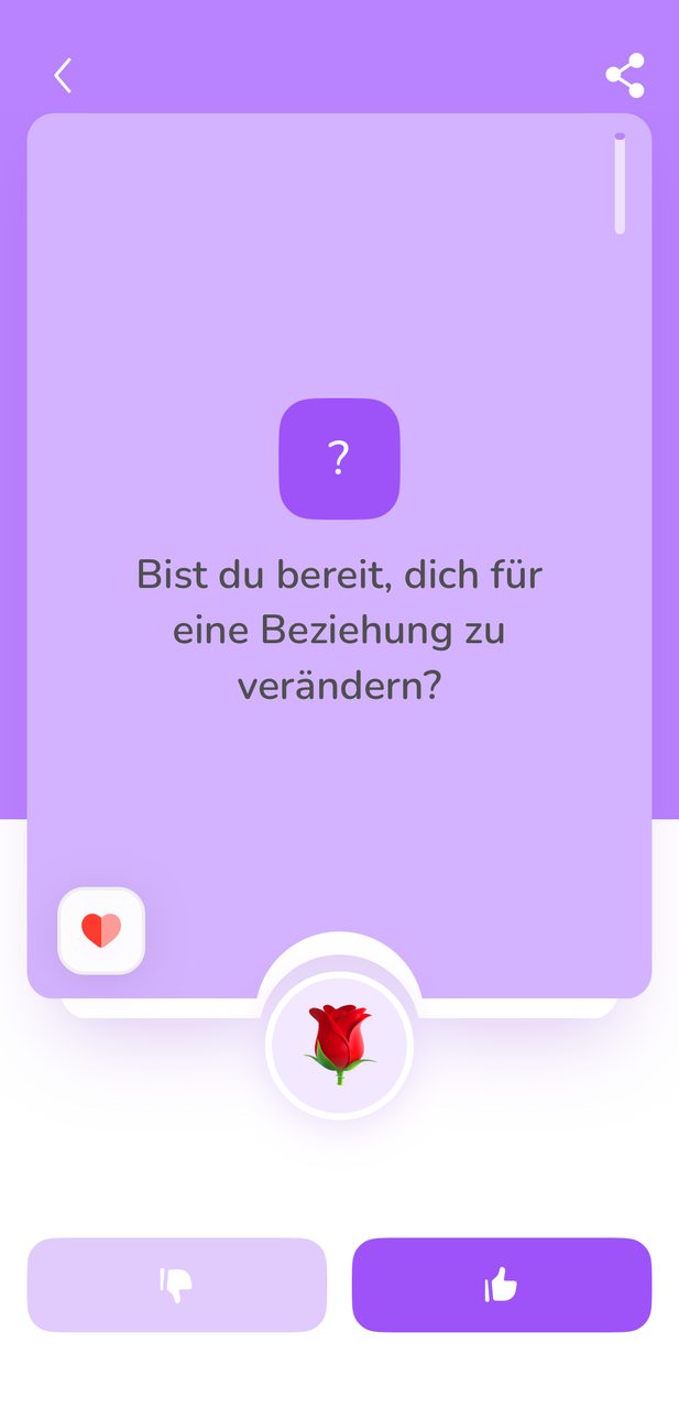 Kartenfrage in der App: Bist du bereit, dich für eine Beziehung zu verändern?