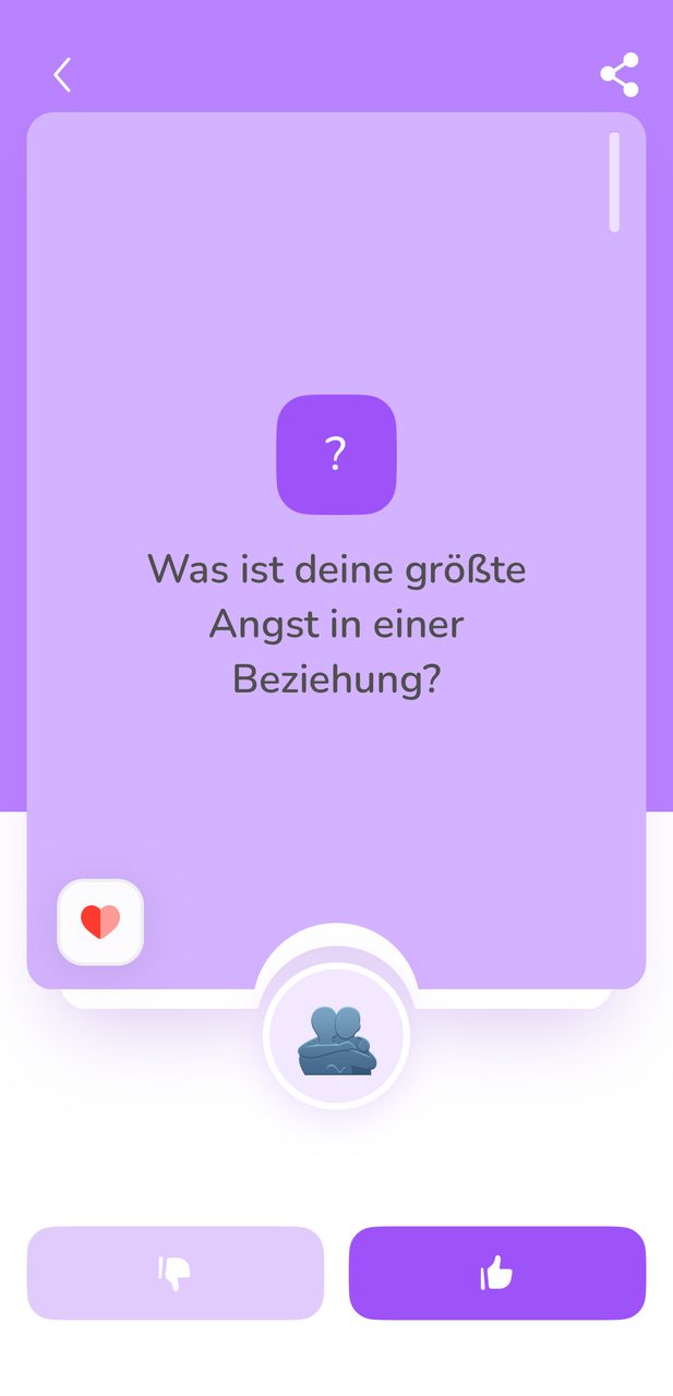 Kartenfrage in der App: Was ist deine größte Angst in einer Beziehung?
